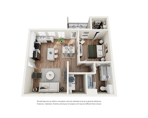 Floor plan for 1 bed, 1 bath, 745 sqft